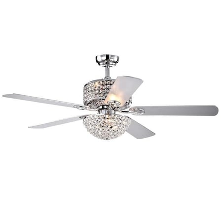 Warehouse Of Tiffany Warehouse of Tiffany CFL-8170REMO-CH 52 in. Laure 5-Blade Lighted Ceiling Fan with Crystal Shaded Chandelier; Chrome CFL-8170REMO/CH